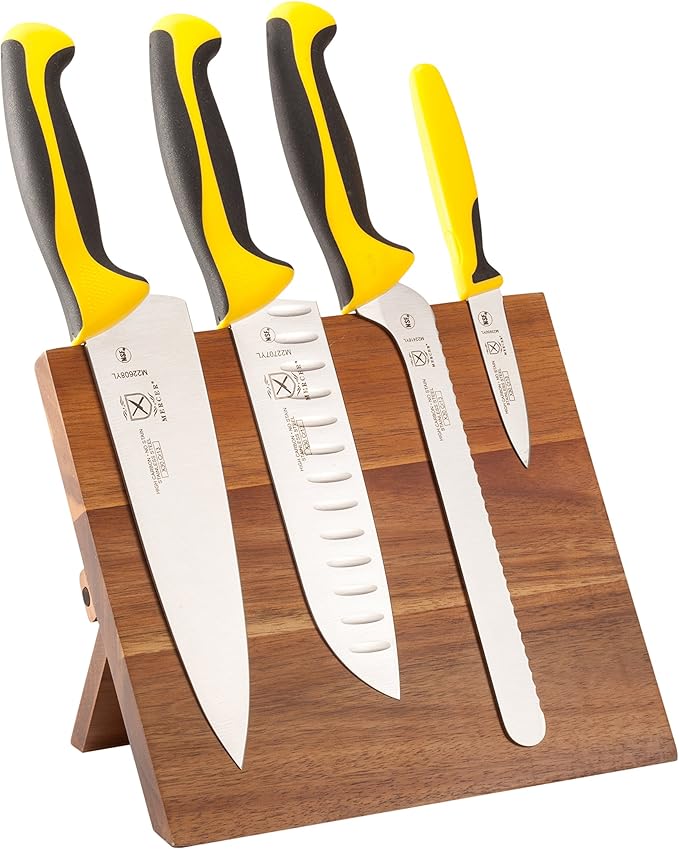 Mercer Culinary Millennia Colors 5-Piece Magnetic Board Set with Blue Handles, Bamboo, 16 x 8 x 18 inches