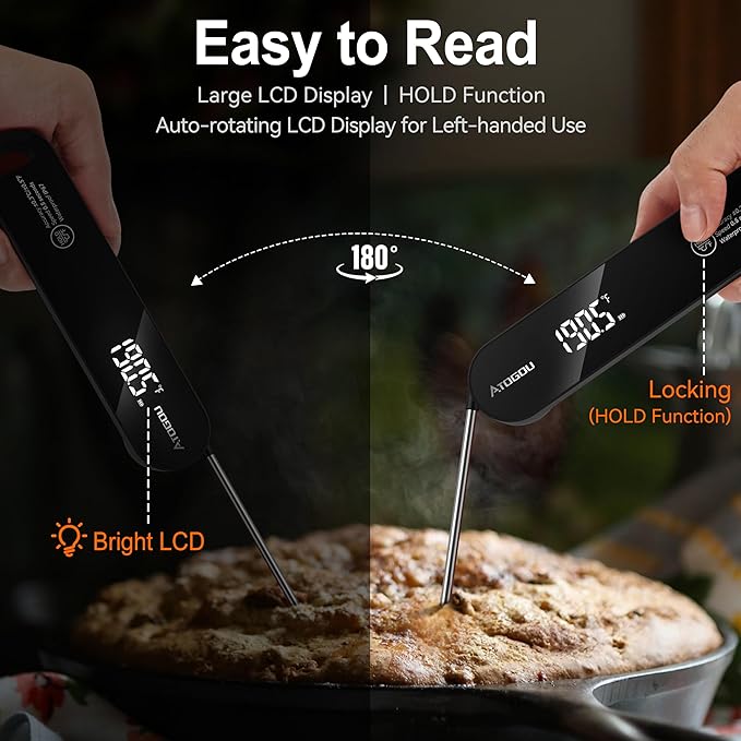 Atogou The Latest Thermocouple Food Thermometer, IPX7 Waterproof, Black