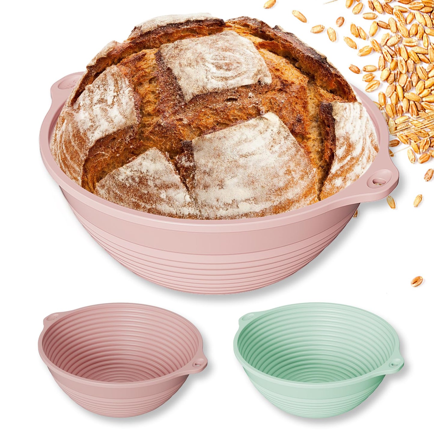 2Pcs 9" Silicone Banneton Bread Proofing Baskets with Dual Handles