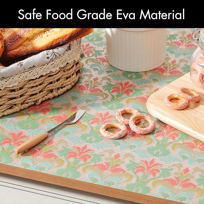 Cooyes Shelf Liner for Kitchen Cabinets – Non-Adhesive Waterproof Drawer Liner – Durable EVA Material Easy-to-Cut Shelf Paper for Refrigerator, Cupboard, Dresser with Modern Pattern