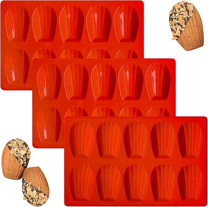 Wilewir Madeleine Pans for Baking, 12-Cavity Non-Stick Silicone Madeleine Cookies Trays for Baking, 3Pcs Shell Shape Madeleine Mold Cake Pans (Mini(12-Cavity))
