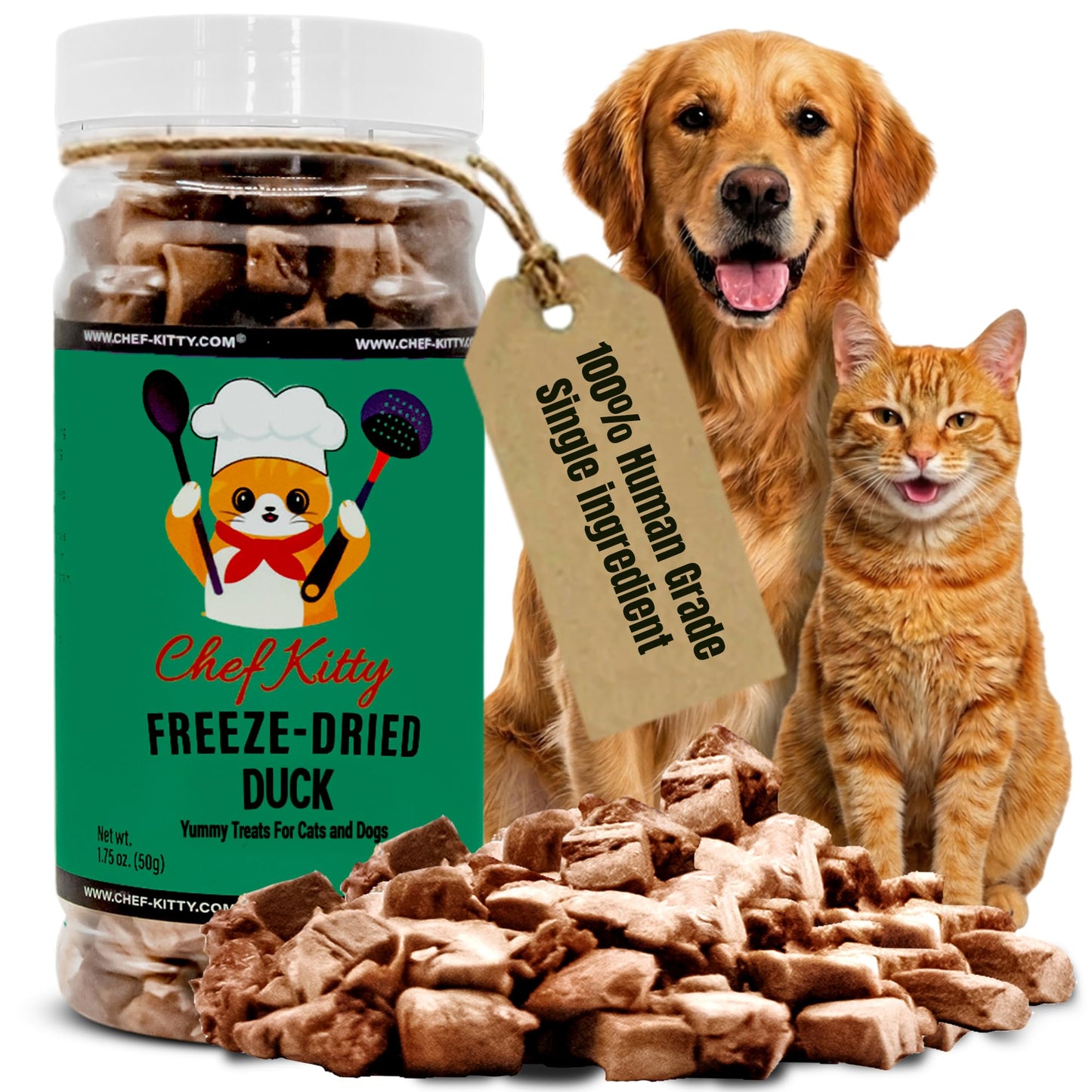 Chef Kitty Freeze Dried Duck Dog & Cat Treats, Single Ingredient, 3oz