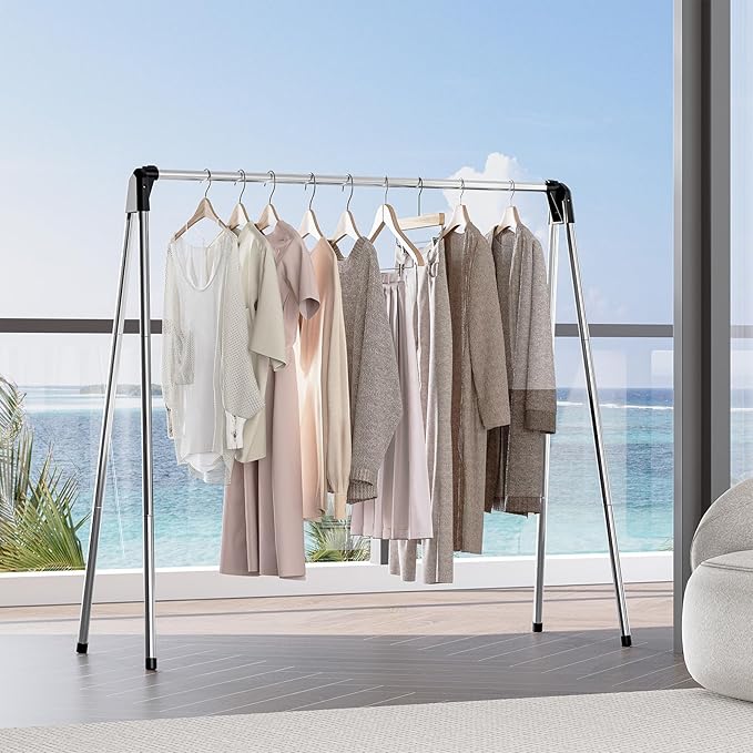 TOOLF Clothes Drying Rack Foldable, Laundry Drying Rack Stainless Steel, Portable Clothes Rack, Drying Rack for Clothing, Indoor Outdoor, Free-Standing, Large Capacity