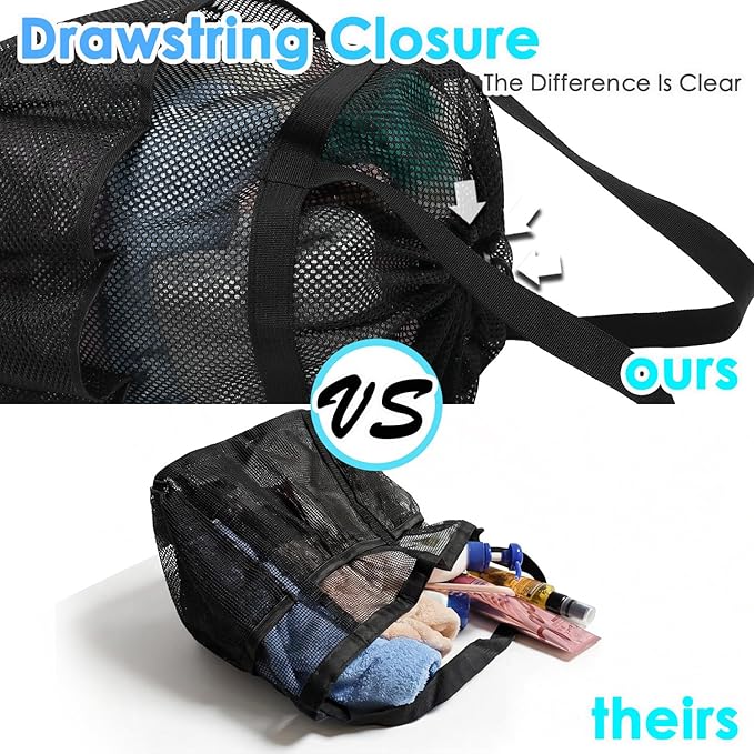 Mesh Shower Caddy Portable with Drawstring, Dorm Room Essentials for College Girls Guys, 8-Pocket Extra Large Shower Bag Basket Tote for Camping Beach Gym Travel Toiletry Bathroom