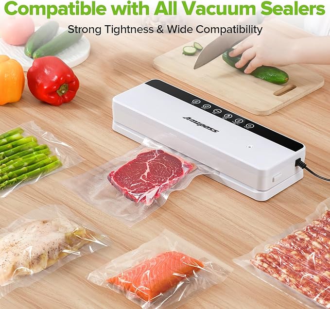 Amzpass Vacuum Sealer Bags for Food, 7 Pack - 8" x 20' (3 Rolls) + 11"x 20' (3 Rolls) + 6"x 20' (1 Roll), BPA-Free Commercial Grade Embossed Customized Size Bags for Food Storage, Meal Prep, Sous Vide
