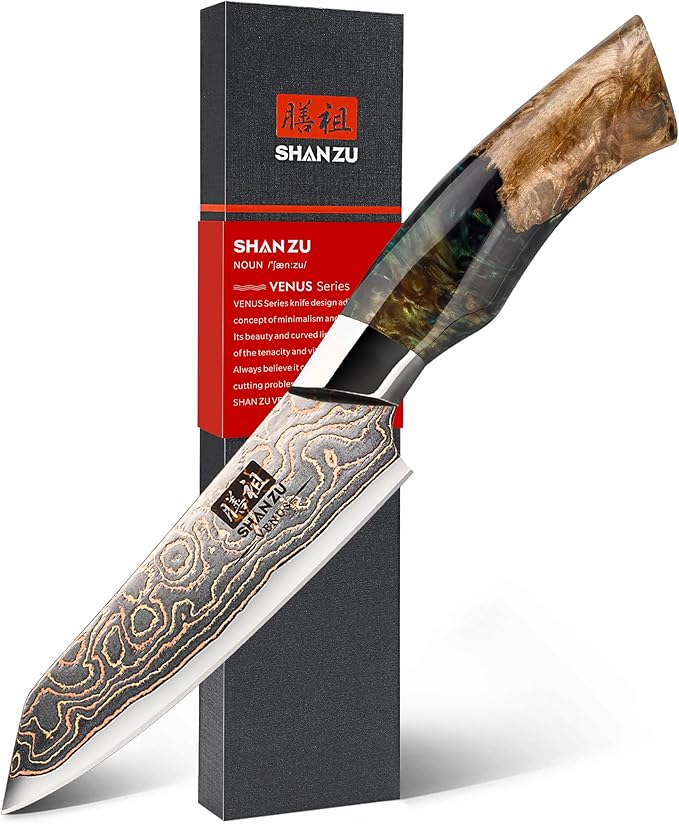 SHAN ZU Damascus Chef Knife 8 inch, Japanese Kitchen Knives
