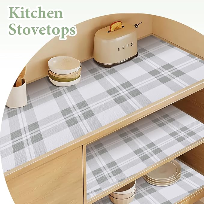 Drawer and Shelf Liner for Kitchen Cabinet: 12 in X 30 Ft Non Slip Waterproof Shelf Paper Non Adhesive Refrigerator Liners Light Grey Lattice Easy Liners for Bathroom