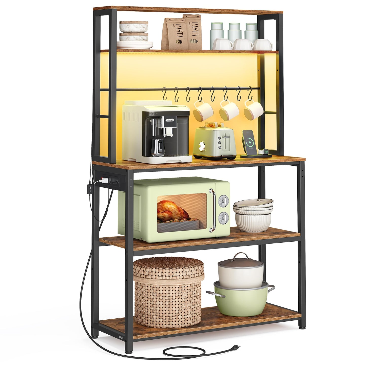 VASAGLE Coffee Bar, 31.5 Inches 6-Tier Baker's Rack with 6 Hooks