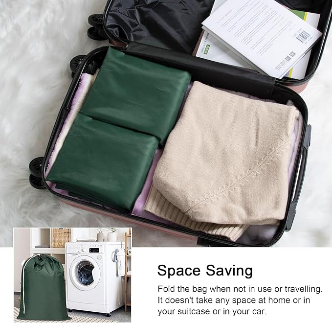 Polecasa Extra Heavy Duty Large Laundry Bag with Sturdy Handles and Drawstring Closure, 28 x 36 inches Durable Storage Bags for Basket, Hamper, College, Dorm, Travel, Green