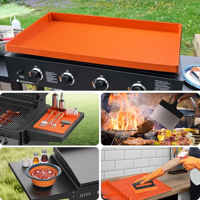 Carry360 Silicone Griddle Cover Set for Blackstone 36" with 16" Blackstone Griddle Accessories, Cleaning Brush | Heavy Duty Food-Grade Grill Mats Accessories | All Season Protection from Dirt Rust
