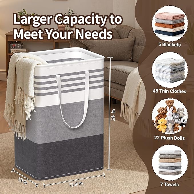 WOWBOX 2 Pack Laundry Hampers Baskets, Freestanding Dirty Clothes Hampers with Reinforced Handles & Cross Stitch & Waterproof Coating, for Laundry Bedroom Bathroom, 2 x 75L