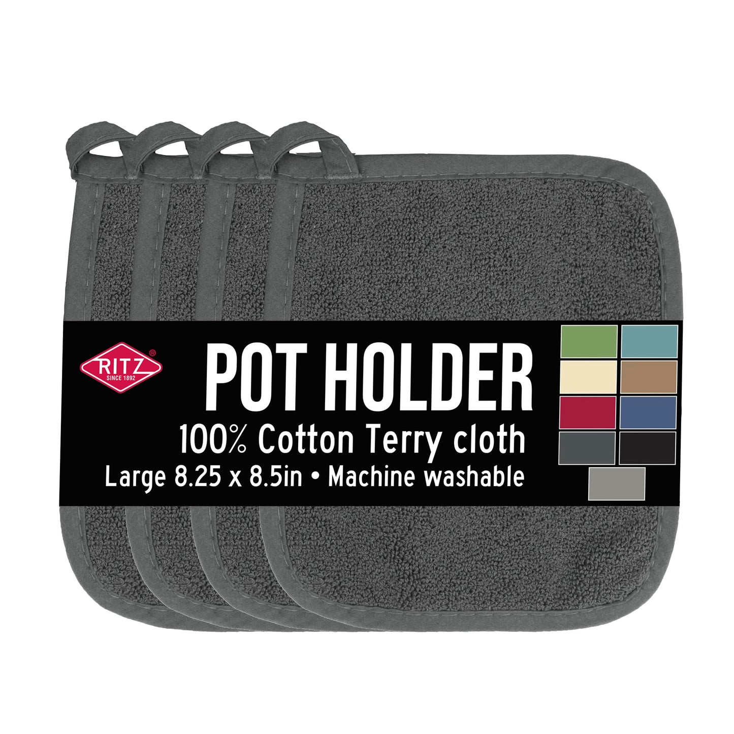 RITZ Terry Potholder & Hot Pad: Unparalleled Heat Resistant, Durable 100% Cotton – Ergonomically Designed for Optimal Grip – Easy-Care Machine Washable – 2-Pack, Latte