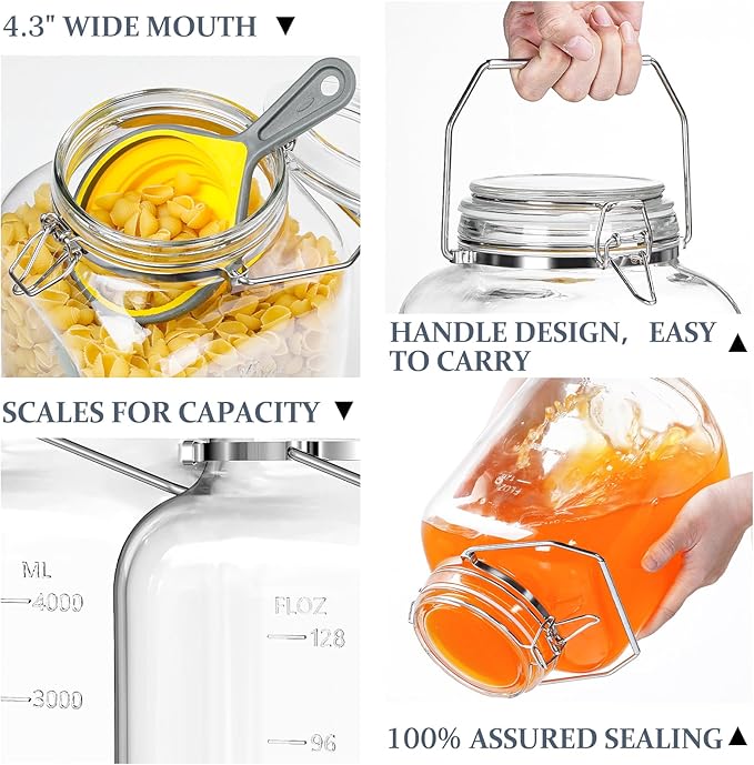 1.5 Gallon/192 OZ Glass Jar with Airtight Lid, Glass Storage Containers