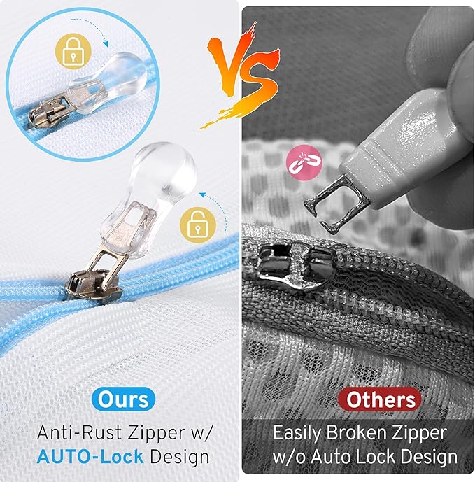 4 Pcs Mesh Laundry Bags Set for Delicates with AUTO-Lock Zipper, Lingerie Bags for Washing Delicates, Laundry Bags Mesh Wash Bags, Delicates Laundry Bag for Jeans,Blouse,Stocking,Bra(Medium,12" x 16")