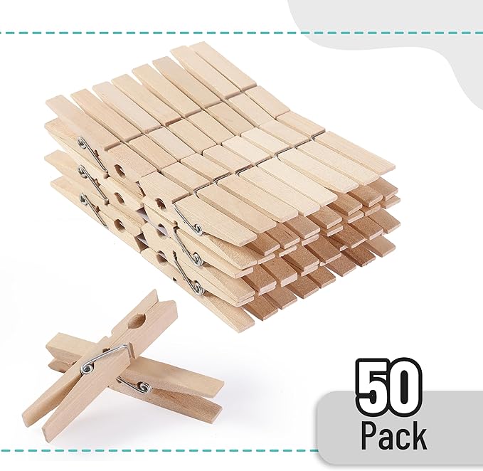 Mr. Pen- Wooden Clothes Pins, Large Natural Wood, 50 Pack, 2.9 Inch, Rust Resistant for Classroom, Crafts