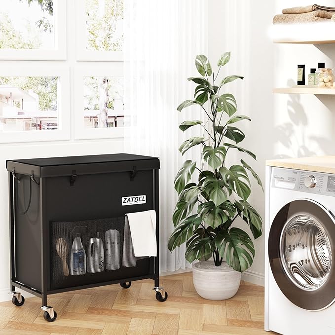 220L Laundry Hamper with Lid, Heavy Duty Laundry Basket with Wheels, Large Capacity Dirty Clothes Hamper with Thick Iron Frame & Removable Bag, Rolling Laundry Hampers for Bathroom Bedroom Aesthetic