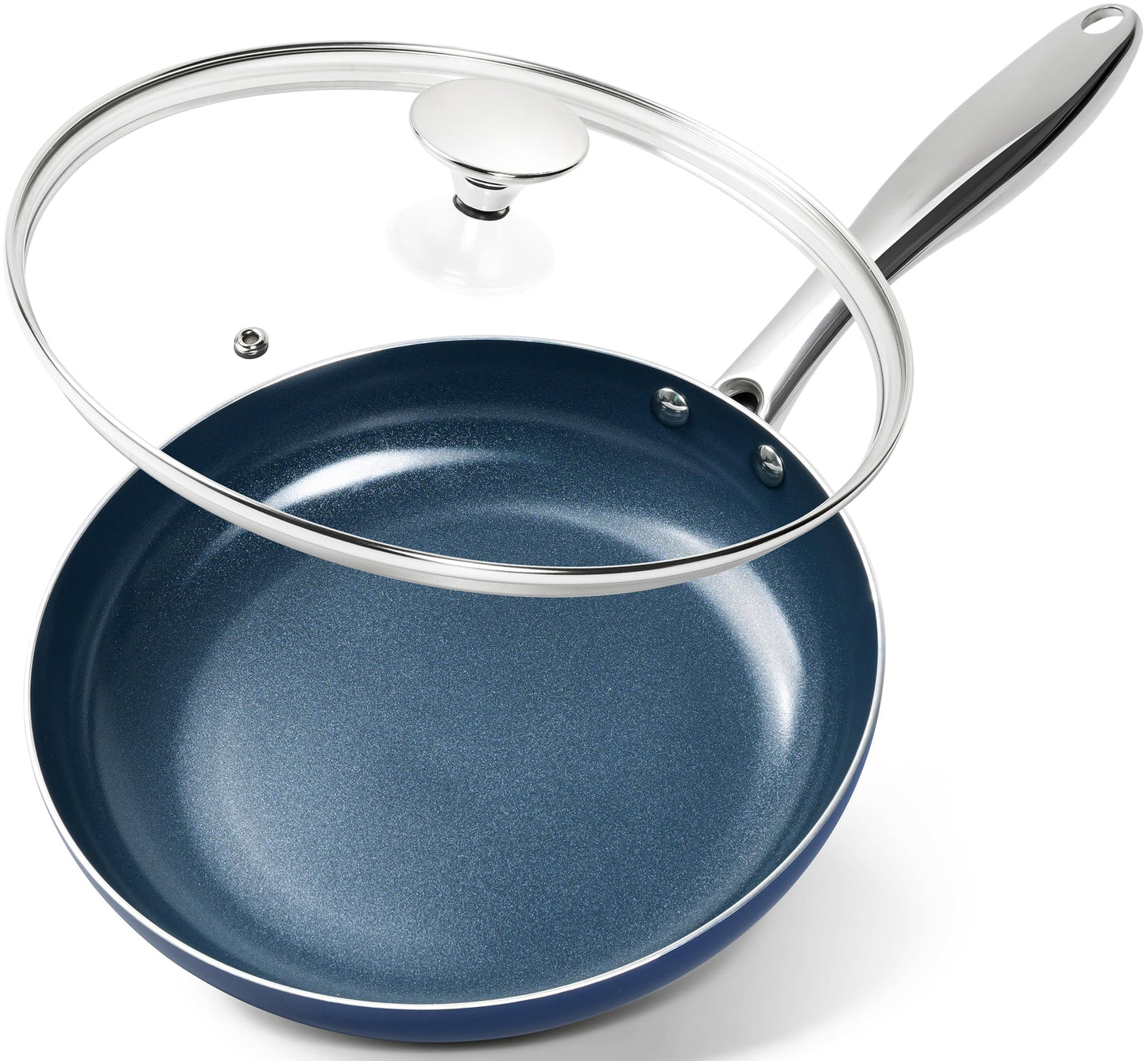 MICHELANGELO Large Frying Pan with Lid, 14 Inch Blue Frying Pan with Nonstick Diamond Infused Coating, Nonstick Frying Pans, Ceramic Fry Pan, Non-Toxic