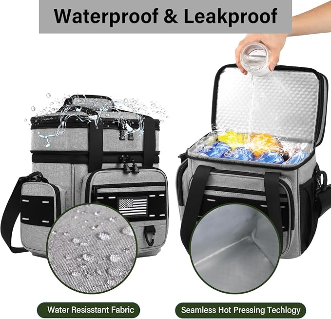 Expandable Tactical Lunch Box, Large Insulated Lunch Cooler Bag Heavy Duty Leakproof Lunch Pail for Men Adults Work Office Outdoor Picnic Trips,16L,Grey