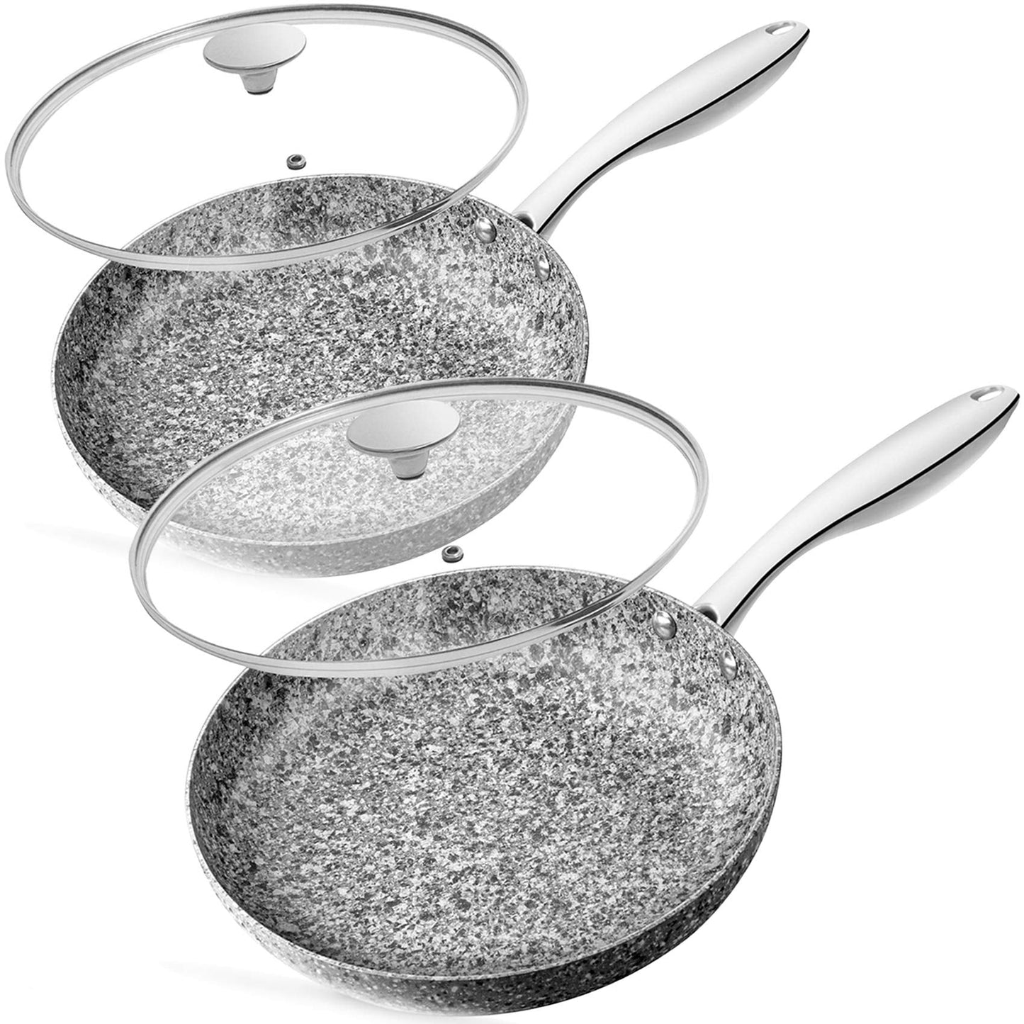 MICHELANGELO 10 Inch Frying Pan with Lid, Nonstick Frying Pan with Non Toxic Granite Coating, 10 Inch Stone Skillet, Non Stick Frying Pans for Cooking, Induction Compatible