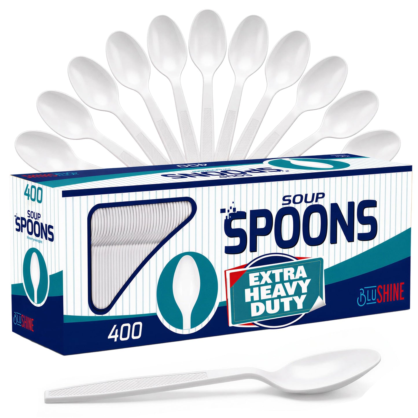 BluShine Extra Heavy Duty Plastic Soup Spoons, Disposable Bulk Utensils