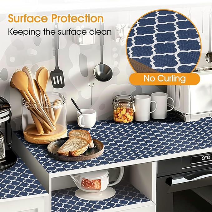 Shelf and Drawer Liner for Kitchen Cabinets Non-Adhesive, Strong Grip Non-Slip Thickened Cabinet Liners for Shelves, Waterproof Mats for Dresser Cupboard, Blue, 12 in x 10 Feet