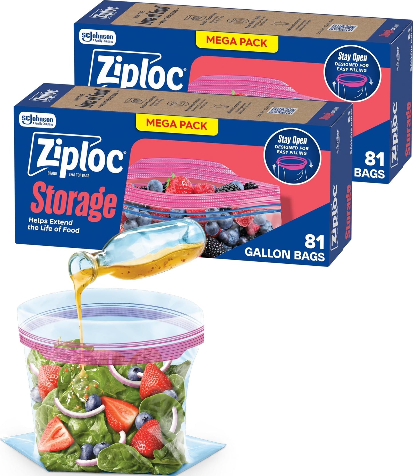 Ziploc Gallon Food Storage Bags, 162 Total Bags (81 Count, 2-Pack)