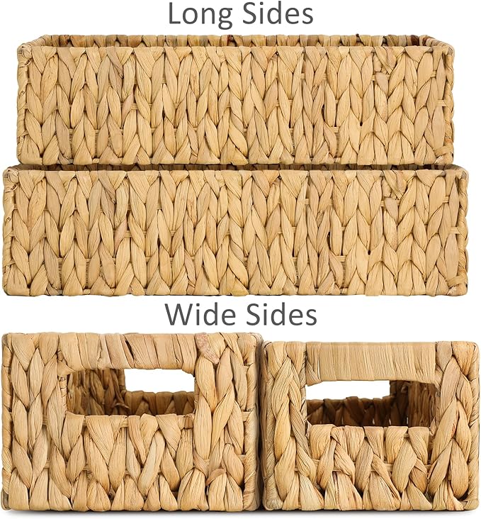 Nesting Small Wicker Basket, Water Hyacinth Toilet Paper Baskets Bathroom Organizer Woven Long Narrow Baskets for Organizing Pantry Bathroom Toilet Tank, 2 Pack