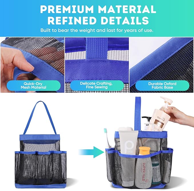 EUDELE Mesh Shower Caddy Portable for College Dorm Room Essentials,Portable Shower Caddy Dorm with 8-Pocket Large Capacity,Shower Bag for Beach,Swimming,Gym-Blue