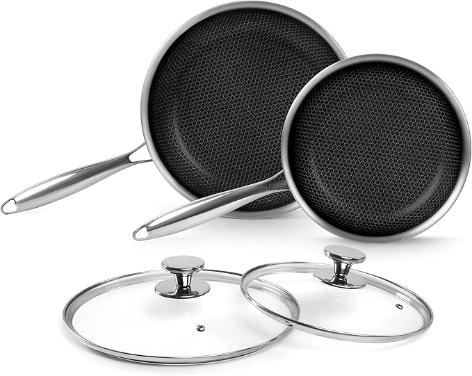 Innerwell 8 & 9.5 & 11 Inch Non Stick Frying Pans, Pan Set with Lid