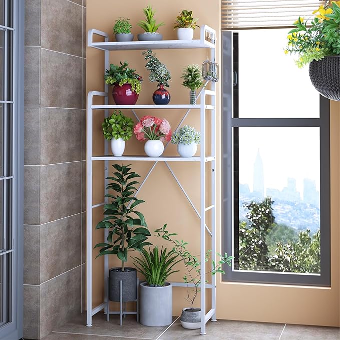 Over The Toilet Storage Rack with 3-Tier Bathroom Shelves, Space Saver Toilet Shelf, Bathroom Storage Organizer with Hooks for Over Toilet Storage and Bathroom Shelf (White Faux Marble)
