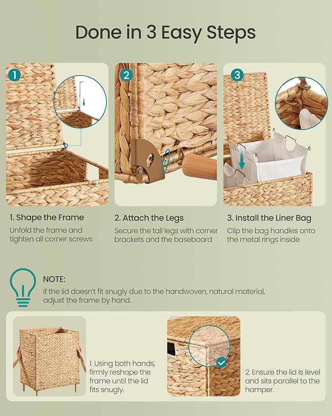 SONGMICS Laundry Hamper 2 Sections, 34.3 Gal. (130 L) Handwoven Water Hyacinth Wicker Laundry Basket with Lid, Natural Material, Removable Machine Washable Liners, Handles, Natural ULCB202Y01
