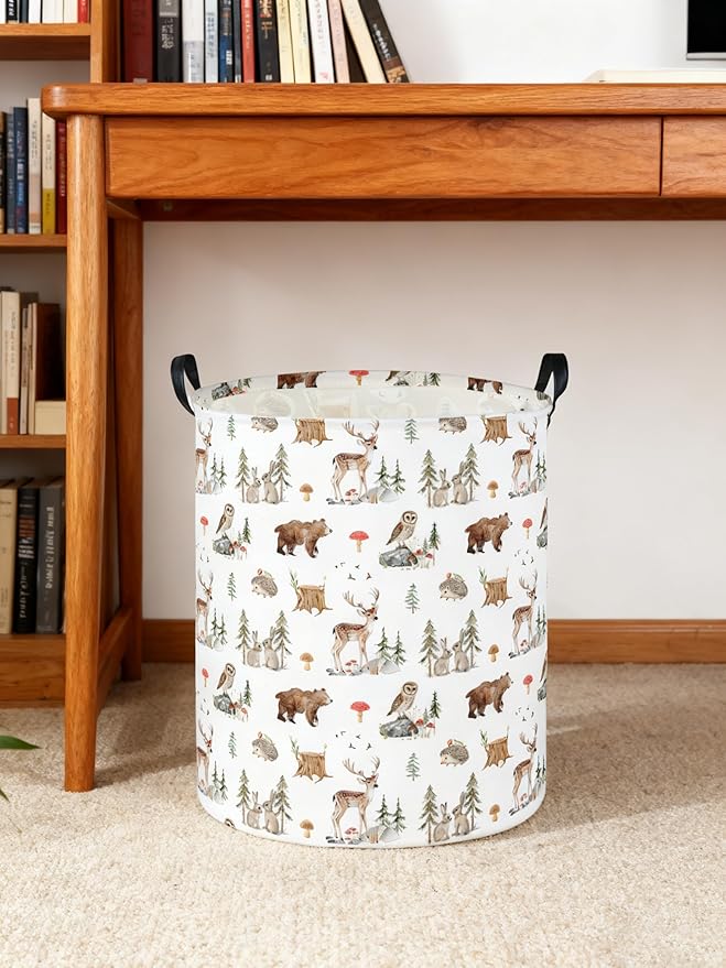 Kids Laundry Basket Animal Hamper for Nursery Woodland Hamper Cute Kids Storage Bin Organizer Room Decor for Home(Woodland animal)