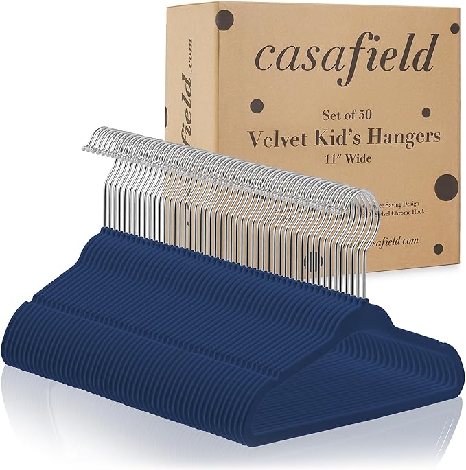 Casafield 50 Velvet Baby Hangers - 11" Size for Infant & Toddler Clothes - Royal Blue