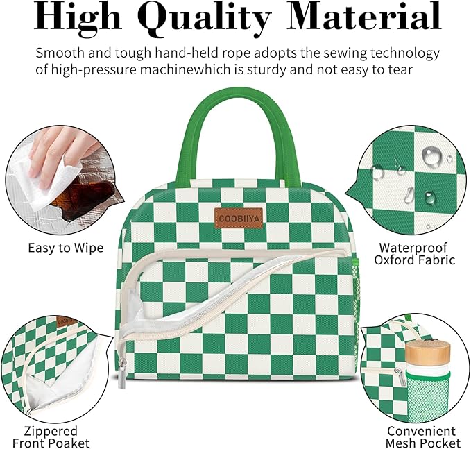 Coobiiya Lunch Bag Lunch Box for Women Men, Cute Lunch Tote Bags Insulated Reusable LunchBags Large Capacity Cooler Bag for Work Travel Picnic adults