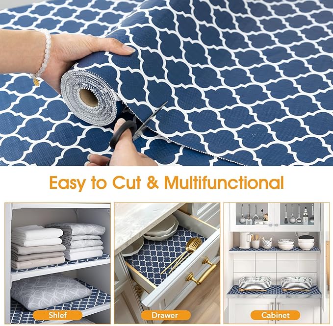 Shelf and Drawer Liner for Kitchen Cabinets Non-Adhesive, Strong Grip Non-Slip Thickened Cabinet Liners for Shelves, Waterproof Mats for Dresser Cupboard, Blue, 23 in x 10 Feet