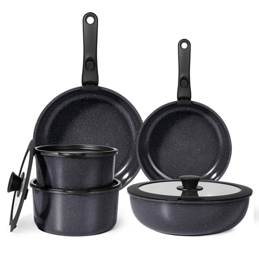 GiPP Ceramic Pots and Pans Set Non Stick, 11 Piece Nonstick Detachable Handle Cookware Sets, Non Toxic Induction Kitchen Pot and Pan with Removable Handle, Healthy RV Cookware, Dishwasher ＆Oven Safe
