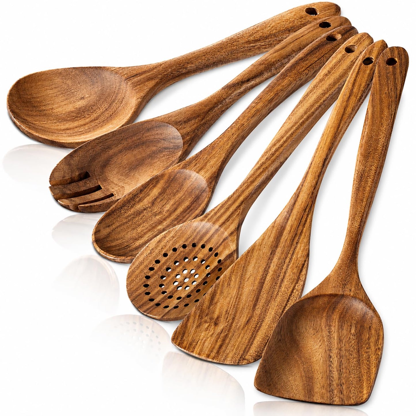 6 Pack Wooden Spoons For cooking – Heat-Resistant Wood Spatula with Comfort Grip, Lightweight Kitchen Cooking Utensils set, wood Spoon utensil Set Perfect for Non-Stick Cookware