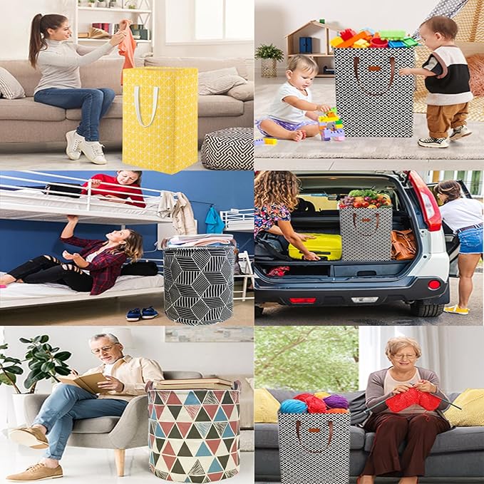 Waterproof Laundry Hamper Collapsible Laundry Basket Leather Handle Laundry Bag Large Clothes Storage Toy Organization for Bathroom Bedroom Laundryroom College Dorms (Nursery Bins Boxes-004)