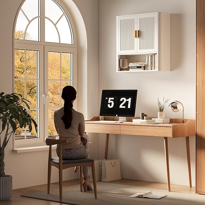 Bathroom Wall Cabinet, Wall-Mounted Medicine Cabinet with Adjustable Wood Shelf & Doors, Floating Bathroom Cabinet Over Toilet for Laundry Room & Kitchen & Living Room (White)