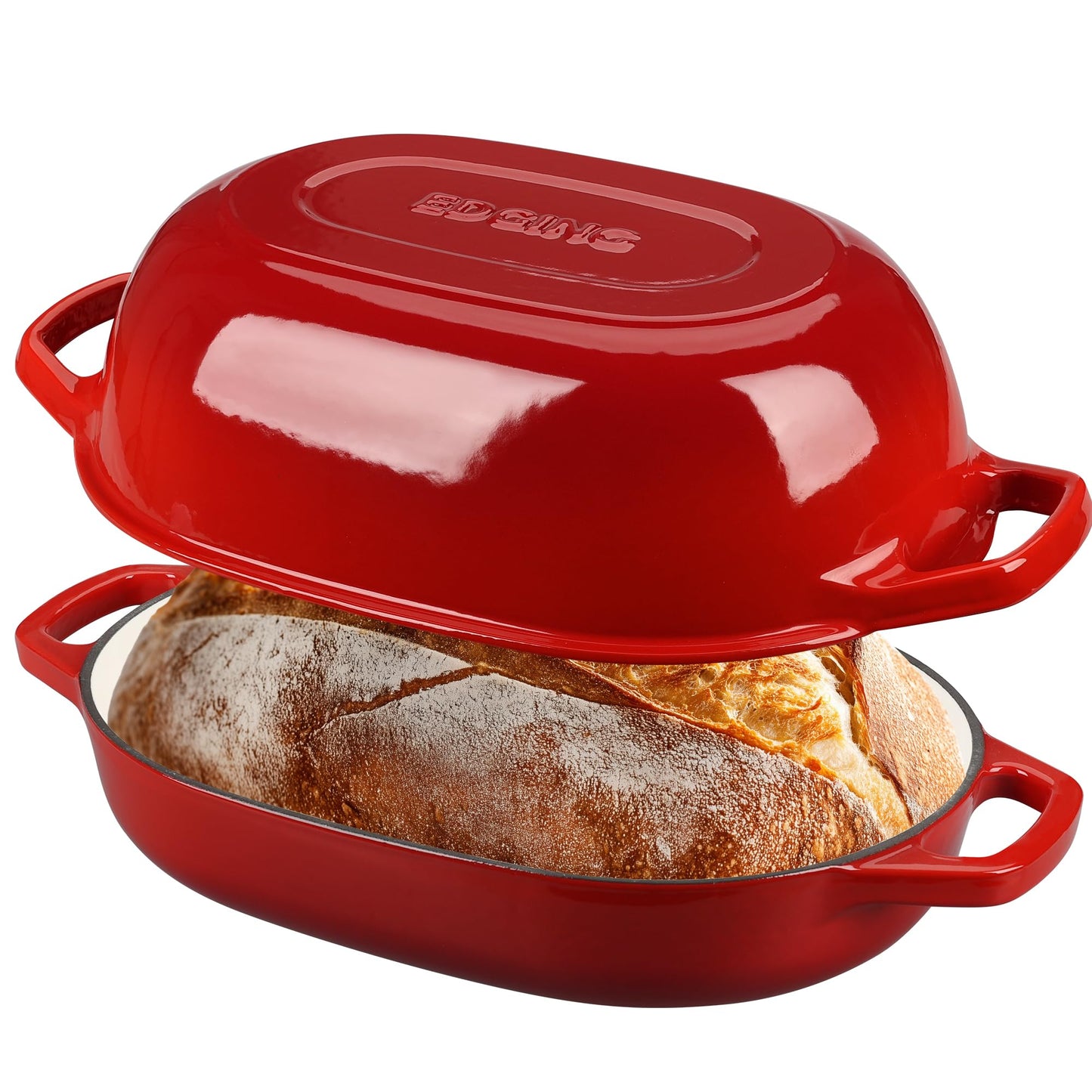 EDGING CASTING Enameled Cast Iron Oval Dutch Oven Pot with Lid, Dutch Oven for Sourdough Bread Baking, Bread Oven, Bread Dutch Oven, Oval Bread Pan, 5qt, Lake Blue