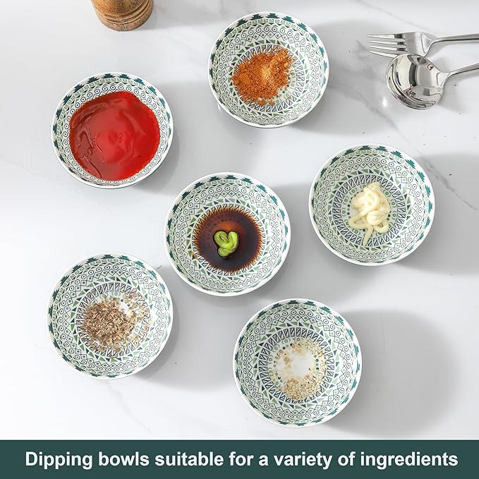 Howise Set of 6 Deep Soy Sauce Dishes, 3.7 inch Ceramic Dipping Bowls 4 oz Small Dip Bowls Sauce cups for Condiment Sushi Bowl, Mini Bowl for Side Dish, Ketchup, Soy Appetizer Plates