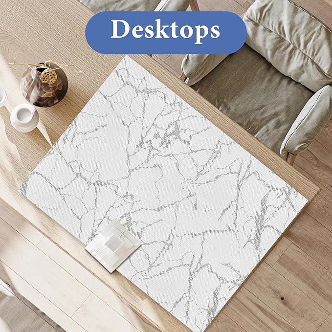 Drawer and Shelf Liner for Kitchen Cabinet: 17 in X 20 Ft Non Slip Waterproof Shelf Paper Non Adhesive Refrigerator Liners Silver Marble Easy Liners for Bathroom with Knife Tape Measure
