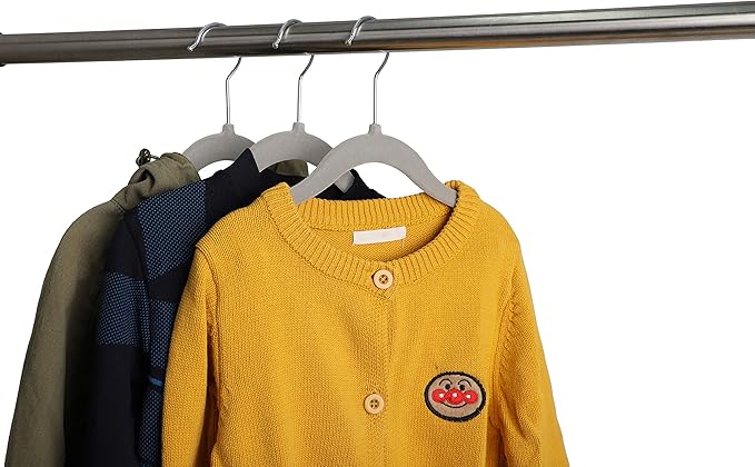 Finnhomy Non-Slip Clothes Hangers for Baby and Kids 20-Pack Velvet Hangers with Movable Clips, Heavy-Duty and Space-Saving for Pants,Skirts, Coat, Gray