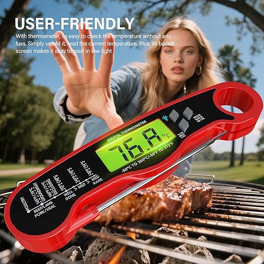 AWLKIM Meat Thermometer Digital, Instant Read Food Thermometer, Red