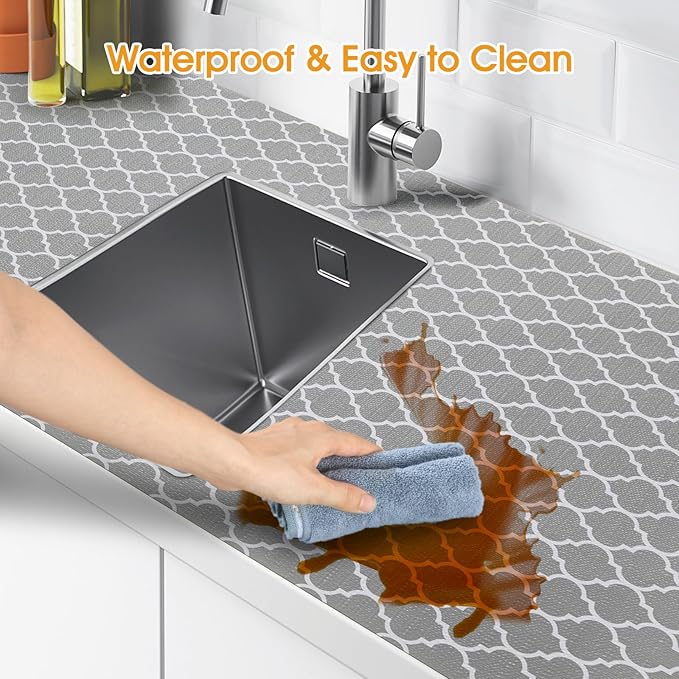 Shelf and Drawer Liner for Kitchen Cabinets Non-Adhesive, Strong Grip Non-Slip Thickened Cabinet Liners for Shelves, Waterproof Mats for Dresser Cupboard, Gray, 17 in x 20 Feet