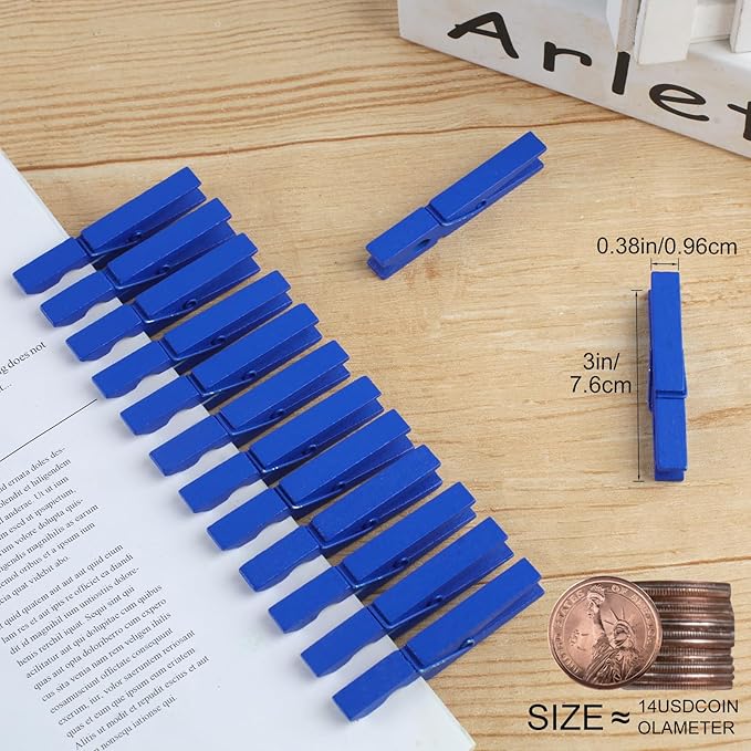 Phinus 72 Pcs Wooden Clothes Pins, 2.9 Inch Clothes Pins for Hanging Clothes, Pictures, Photos, Classroom, Crafts, Decoration, Clothespins Heavy Duty (Dark Blue)