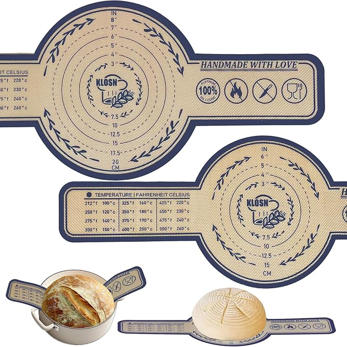 KLOSN Silicone Bread Sling for Dutch Oven, 2 Pack (8" Round) – Non-Stick & 500°F Heat Resistant Sourdough Mat, Easy to Clean, Reusable Food-Grade Sourdough Slings – Fits 5 qt and up Dutch Ovens