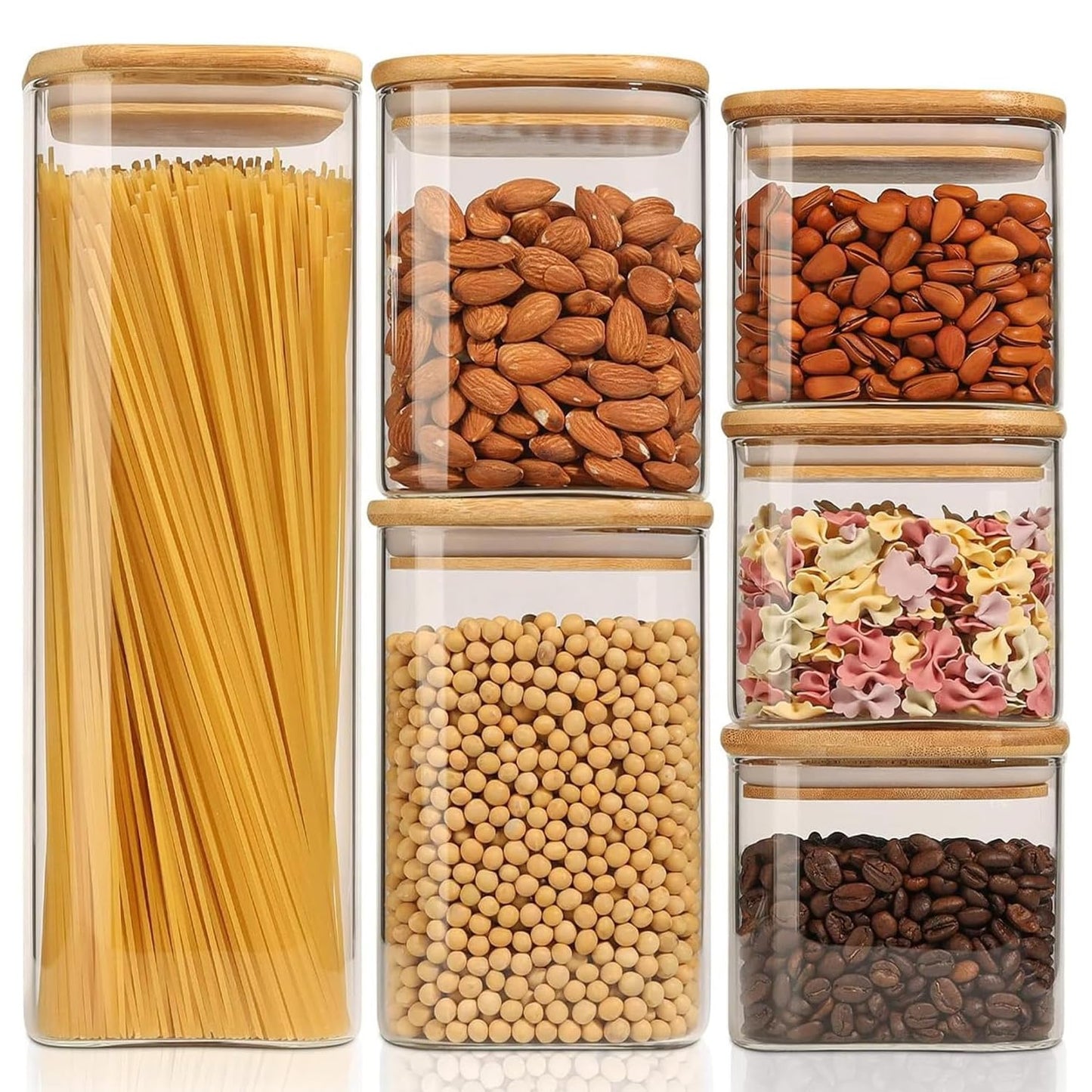ComSaf Square Glass Containers with Lids 0.6 Qt, Set of 6 Small Glass Jars