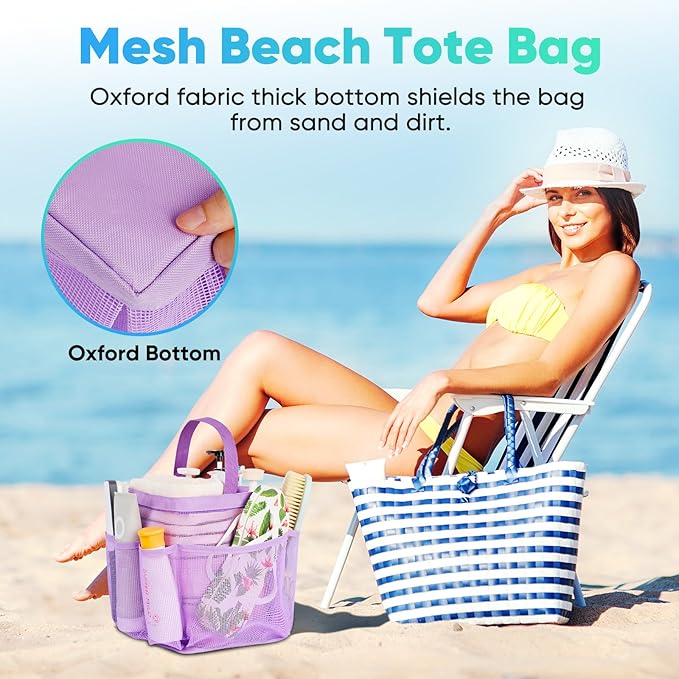 EUDELE Mesh Shower Caddy Portable for College Dorm Room Essentials,Portable Shower Caddy Dorm with 8-Pocket Large Capacity, Shower Bag for Beach, Swimming, Gym-Purple