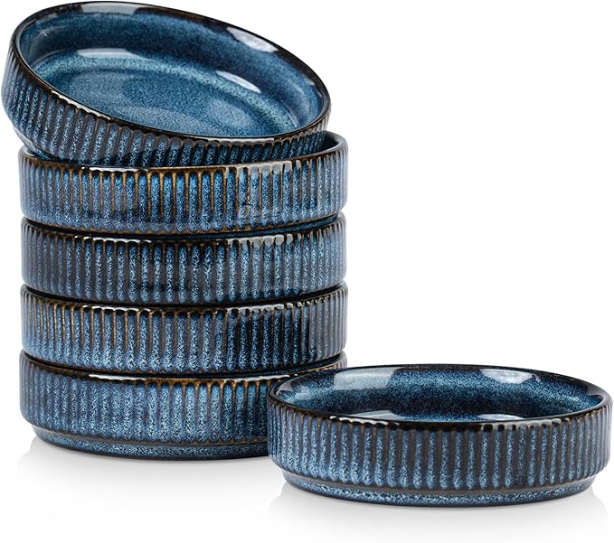 famiware Ceramic Soy Sauce Dish, 4oz Dipping Bowls Set of 6, Smoky Blue